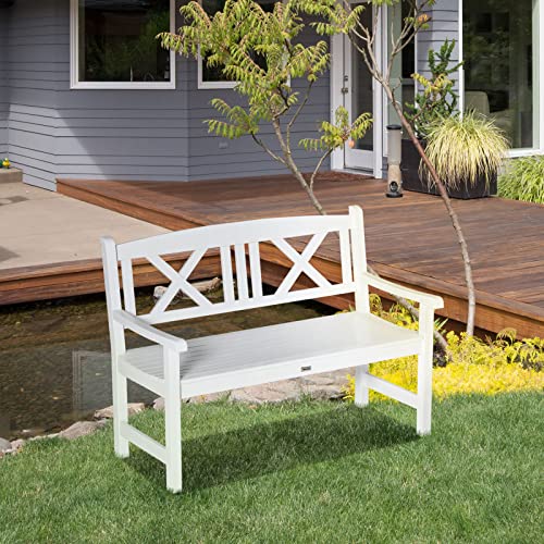 Outsunny 2-Seater Wooden Garden Bench, 4FT Outdoor Patio Loveseat for Yard, Lawn, Porch, White