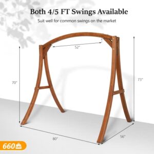 VINGLI Heavy Duty Wooden Swing Frame for Adults Kids, Strong A-Frame Porch Swing Bench Stand for Indoor & Outdoor, Curved Arc Top Design, Supports Up to 660 LBS