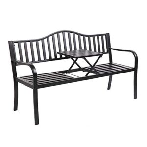 vingli 59″ patio garden bench table outdoor metal park benches,cast iron steel frame chair porch path yard lawn decor deck