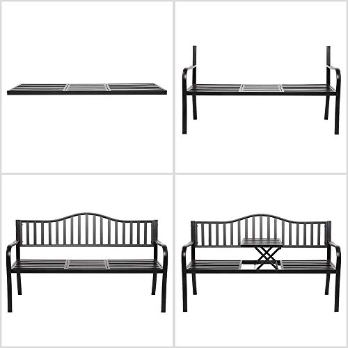 VINGLI 59" Patio Garden Bench Table Outdoor Metal Park Benches,Cast Iron Steel Frame Chair Porch Path Yard Lawn Decor Deck