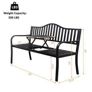 VINGLI 59" Patio Garden Bench Table Outdoor Metal Park Benches,Cast Iron Steel Frame Chair Porch Path Yard Lawn Decor Deck