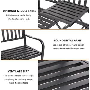 VINGLI 59" Patio Garden Bench Table Outdoor Metal Park Benches,Cast Iron Steel Frame Chair Porch Path Yard Lawn Decor Deck