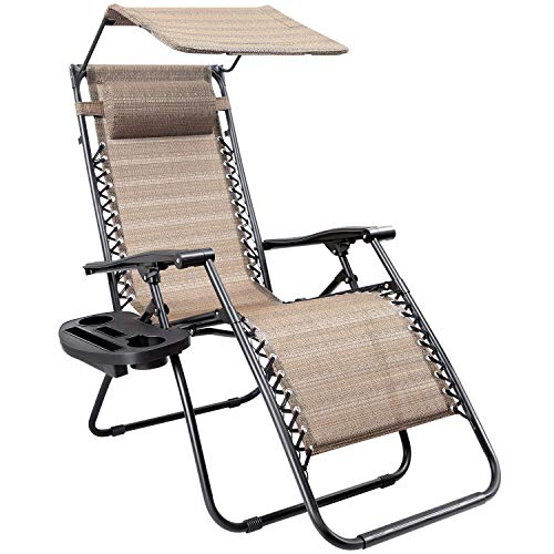 Devoko Patio Zero Gravity Chair Outdoor Recliner Lounge Chair with W/Folding Canopy Shade and Cup Holder (Beige)