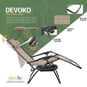 Devoko Patio Zero Gravity Chair Outdoor Recliner Lounge Chair with W/Folding Canopy Shade and Cup Holder (Beige)