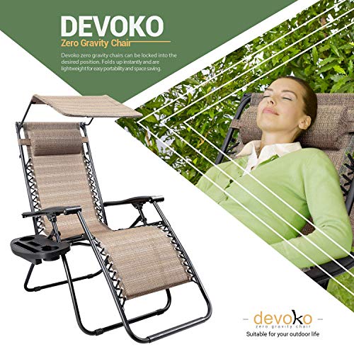 Devoko Patio Zero Gravity Chair Outdoor Recliner Lounge Chair with W/Folding Canopy Shade and Cup Holder (Beige)