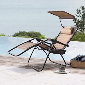 Devoko Patio Zero Gravity Chair Outdoor Recliner Lounge Chair with W/Folding Canopy Shade and Cup Holder (Beige)