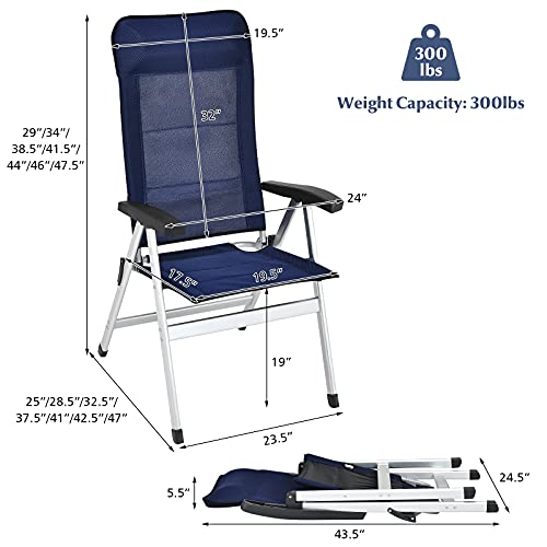 Giantex Set of 2 Patio Chairs, Folding Outdoor Chairs, High Back Recliner with Headrest and Armrests 7 Levels Adjustable Camping Chairs Safe Lock Lawn Chairs Porch Balcony Furniture, Blue