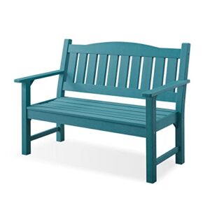 acuel garden bench, poly lumber, 2-person 50” patio bench for all-weather, rot-proof fade proof outdoor bench for yard porch and park (blue)