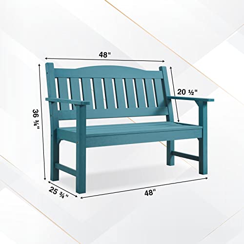 ACUEL Garden Bench, Poly Lumber, 2-Person 50” Patio Bench for All-Weather, Rot-Proof Fade Proof Outdoor Bench for Yard Porch and Park (Blue)