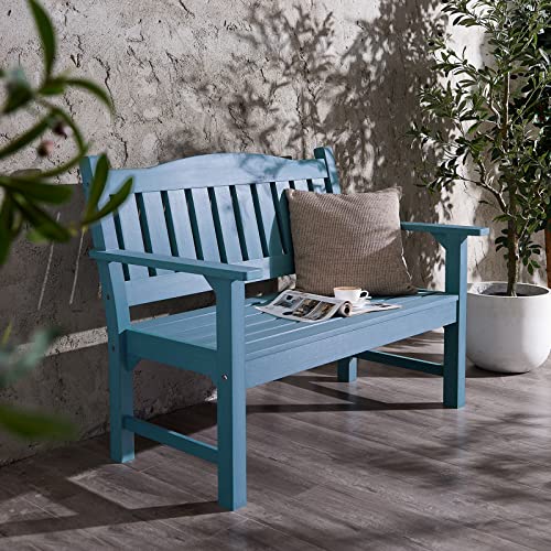 ACUEL Garden Bench, Poly Lumber, 2-Person 50” Patio Bench for All-Weather, Rot-Proof Fade Proof Outdoor Bench for Yard Porch and Park (Blue)