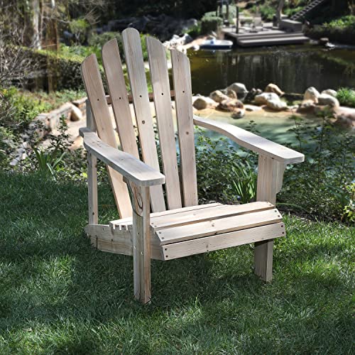 Shine Company 4611N Westport Wooden Adirondack Chair | Outdoor Firepit Chairs | Partially Pre-Assembled Wood Patio Chair – Natural