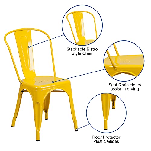 EMMA + OLIVER Commercial Grade Yellow Metal Indoor-Outdoor Stackable Chair