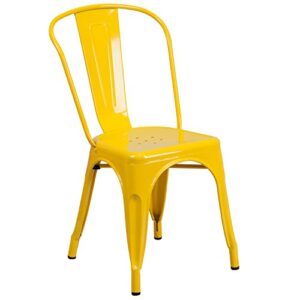 EMMA + OLIVER Commercial Grade Yellow Metal Indoor-Outdoor Stackable Chair