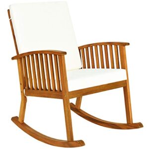 tangkula outdoor acacia wood rocking chair, wooden rocker w/detachable washable cushions, rocker for porch garden patio balcony pool indoor (1, teak)