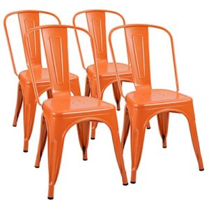furmax metal chairs indoor/outdoor use stackable chic dining bistro cafe side chairs set of 4 (orange)