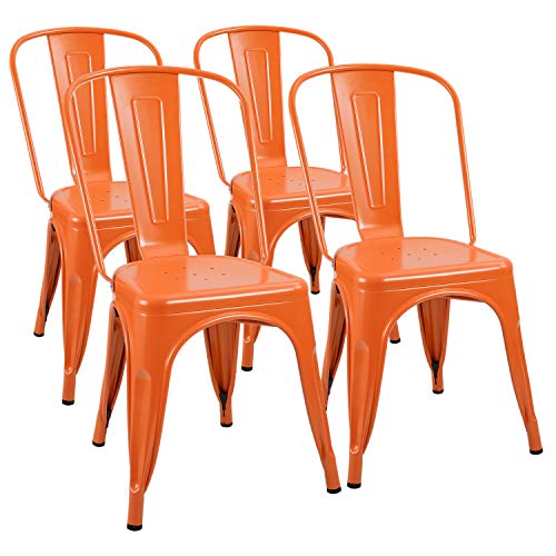 Furmax Metal Chairs Indoor/Outdoor Use Stackable Chic Dining Bistro Cafe Side Chairs Set of 4 (Orange)