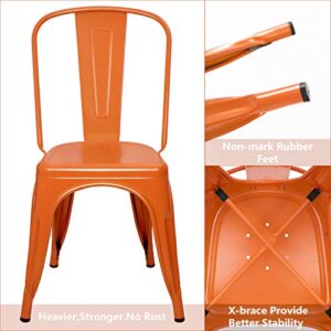 Furmax Metal Chairs Indoor/Outdoor Use Stackable Chic Dining Bistro Cafe Side Chairs Set of 4 (Orange)