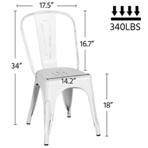 Yaheetech Metal Dining Chairs Indoor/Outdoor Coffee Kitchen Chairs Stackable Chic Dining Bistro Cafe Side Chairs Set of 4, Distressed White