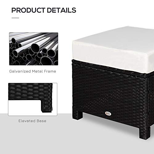 Outsunny 20" Outdoor Ottoman, PE Plastic Rattan Wicker, Fade-Resistant Patio Footrest with Soft Cushion, Steel Frame, Black