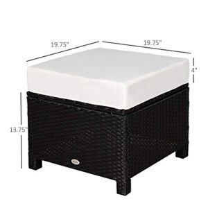 Outsunny 20" Outdoor Ottoman, PE Plastic Rattan Wicker, Fade-Resistant Patio Footrest with Soft Cushion, Steel Frame, Black