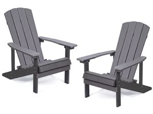 aok garden adirondack chairs set of 2, weather resistant hips plastic fire pit chairs, modern poly adorondic outside chairs, 350 lbs adirondack chair for easy assembly, grey