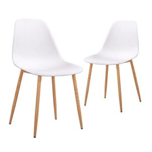 canglong modern stylish plastic cushion metal legs for kitchen, dining, bedroom, living room, office, side chair, set of 2, white