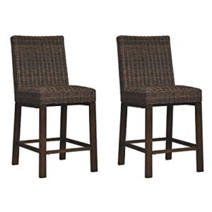 Signature Design by Ashley Paradise Trail Outdoor 27.5" Wicker Patio Barstool, 2 Count, Brown