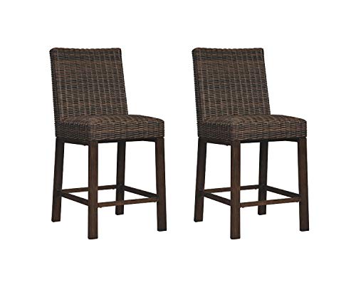 Signature Design by Ashley Paradise Trail Outdoor 27.5" Wicker Patio Barstool, 2 Count, Brown