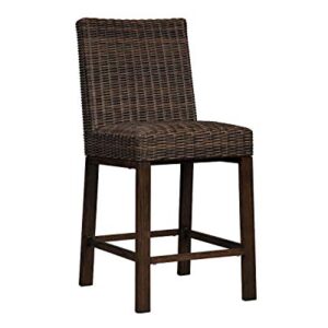 Signature Design by Ashley Paradise Trail Outdoor 27.5" Wicker Patio Barstool, 2 Count, Brown