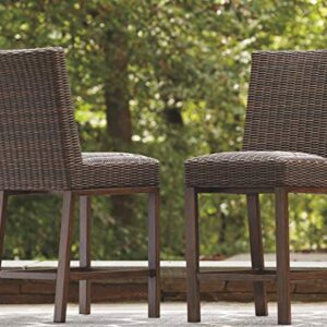 Signature Design by Ashley Paradise Trail Outdoor 27.5" Wicker Patio Barstool, 2 Count, Brown