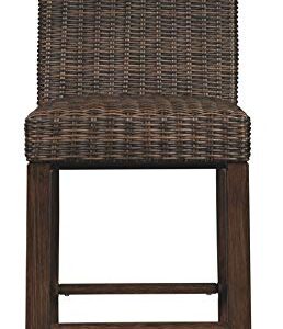 Signature Design by Ashley Paradise Trail Outdoor 27.5" Wicker Patio Barstool, 2 Count, Brown