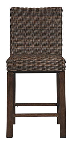 Signature Design by Ashley Paradise Trail Outdoor 27.5" Wicker Patio Barstool, 2 Count, Brown