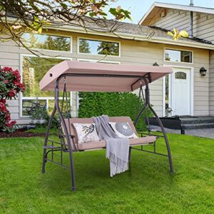 Sophia & William Outdoor 3-Seat Swing Chair with Adjustable Canopy, Patio Swing Glider Lounge Chair with Foldable Side Table Cup Holder and Removable Cushion for Porch, Garden, Backyard