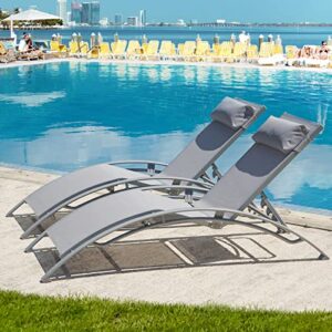 domi outdoor chaise lounge set of 2 patio recliner chairs with adjustable backrest and removable pillow for indoor&outdoor beach pool sunbathing lawn gray