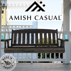 Amish Casual Heavy Duty 800 Lb Mission Treated Porch Swing with Hanging Chains and Cupholders (5 Foot, Semi-Solid Black Stain)
