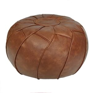 thgonwid unstuffed pouf cover – round foot stool ottoman – storage bean bag floor chair – luxury leather pouffe – small foot rest for living room, kids room or bedroom (brown)