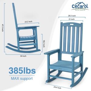 Cecarol Patio Oversized Rocking Chair Outdoor, Weather Resistant, Low Maintenance, High Back Front Porch Rocker Chairs 385lbs Support Poly Lumber Rocker, Wood-Like Plastic Chair, Blue-PRC01