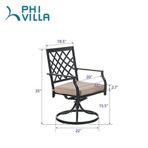PHI VILLA Swivel Patio Chairs Set of 2 Outdoor Dining Rocker Chair Support 300 lbs for Garden Backyard Bistro Furniture Set with Cushion, Black