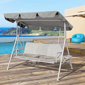 GOLDSUN 3 Person Outdoor Weather Resistant Patio Glider Swing Hammock Chair w/Utility Tray & Sunshade Canopy for Patio, Garden, Deck, or Pool, Gray
