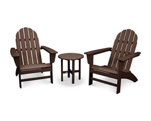polywood vineyard 3-piece adirondack chair set with side table, mahogany