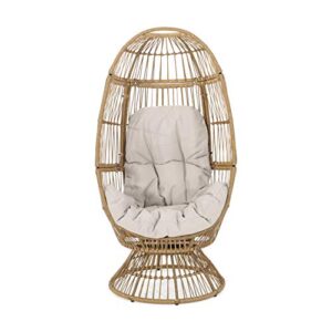 christopher knight home ellen outdoor wicker swivel egg chair with cushion, light brown, beige