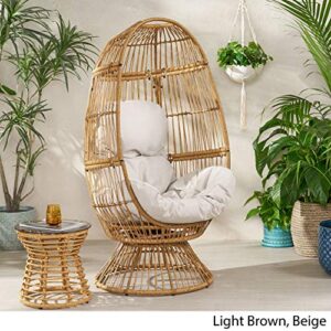 Christopher Knight Home Ellen Outdoor Wicker Swivel Egg Chair with Cushion, Light Brown, Beige