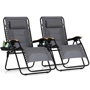 phi villa oversize xl padded zero gravity lounge chair family lovers pack with wide armrest foldable recliner, set of 2, support 400 lbs (light grey)