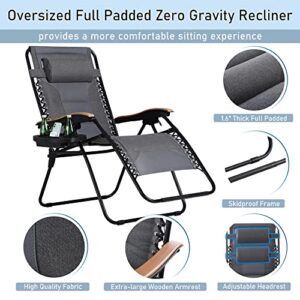 PHI VILLA Oversize XL Padded Zero Gravity Lounge Chair Family Lovers Pack with Wide Armrest Foldable Recliner, Set of 2, Support 400 LBS (Light Grey)