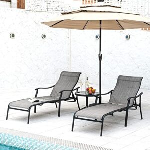 happatio patio chaise lounge set 3 pieces,patio lounge chair with glass coffee table,pool lounge chair with breathable textilene fabric,patio chaise lounge chair for patio backyard poolside(gray)