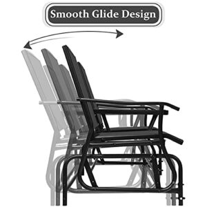 Giantex Patio Bench Glider Chair with Metal Frame, Center Tempered Glass Table, Outside Double Rocking Swing Loveseat for Porch, Garden, Poolside, Balcony, Lawn Rocker Outdoor Glider Bench(Black)