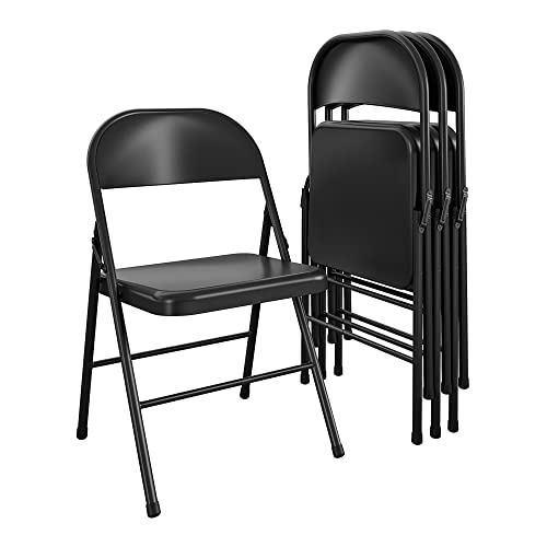 oyhmc 4 Pack Steel Folding Chairs, Foldable Black Metal Chairs for Home and Outdoor