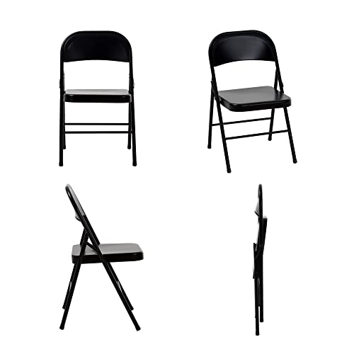 oyhmc 4 Pack Steel Folding Chairs, Foldable Black Metal Chairs for Home and Outdoor