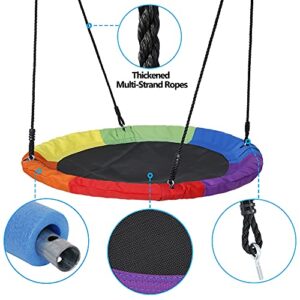 SUPER DEAL Saucer Swing Set, 40" Kids Multi-Color Rainbow Saucer Tree Swing + 72" All Weather Frame Swing Set Combo for Indoor, Outdoor, Backyard