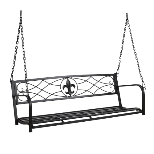 VINGLI Upgraded Metal Patio Porch Swing, 660 LBS Weight Capacity Steel Porch Swing Chair for Outdoors, Heavy Duty Swing Chair, Bench Swing for Gardens & Yards (Black)